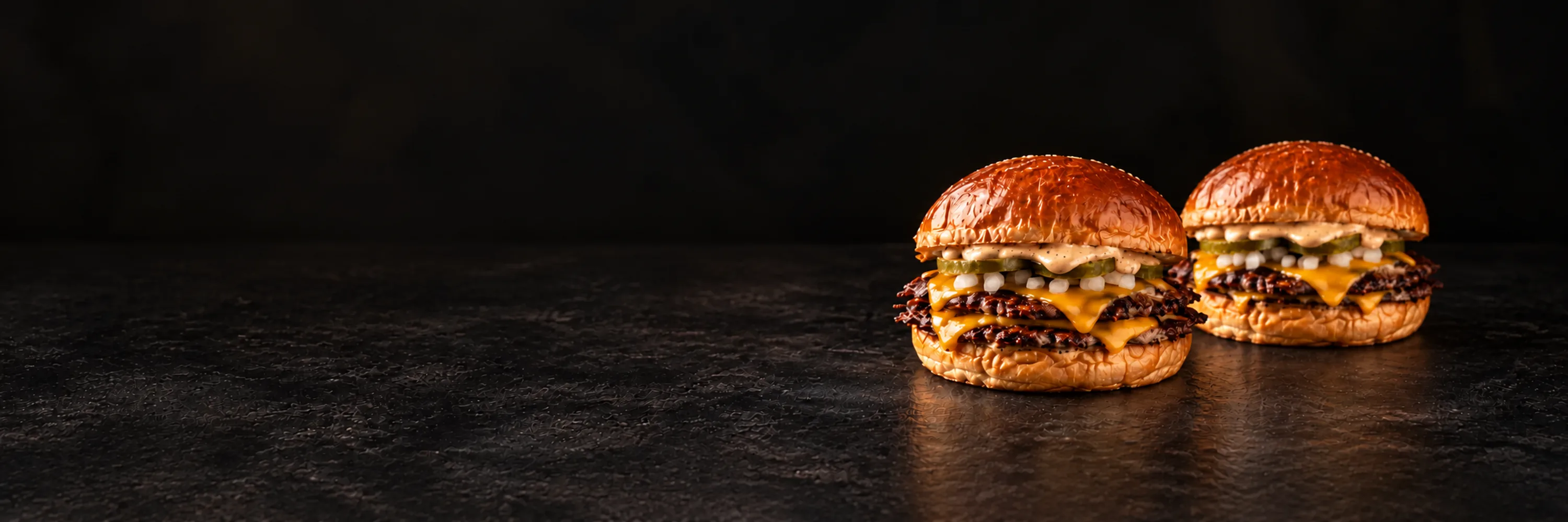 Ein Patty wird auf der heißen Platte flach gedrückt